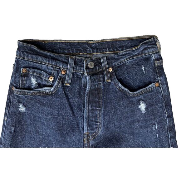 Levi's 501 S Jeans 27X26 Skinny Dark Wash Blue Distressed Denim 5 Pocket Casual - Picture 2 of 7